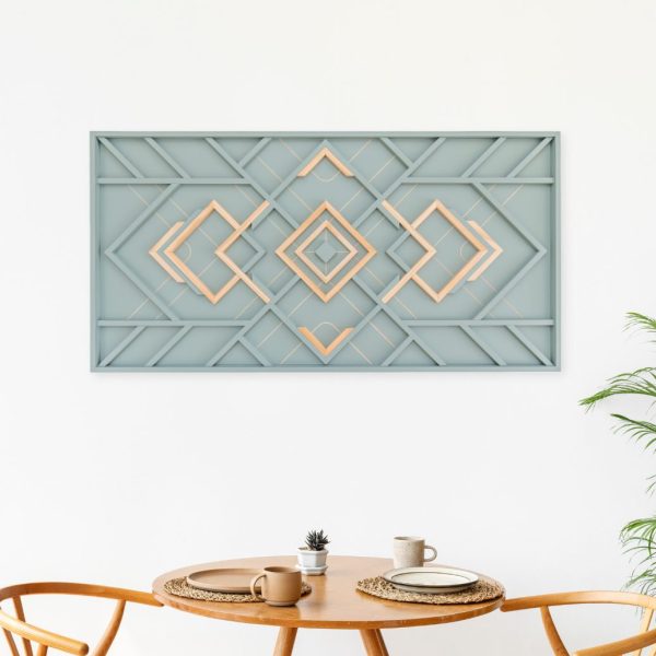 Art Deco Wood Wall Art – Sage Green Verdant Lattice | 43" Accent Decor
